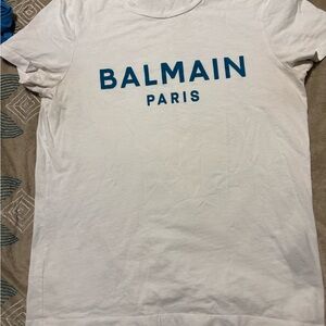 Balmain M Means White Tee with Bold Blue Text#6